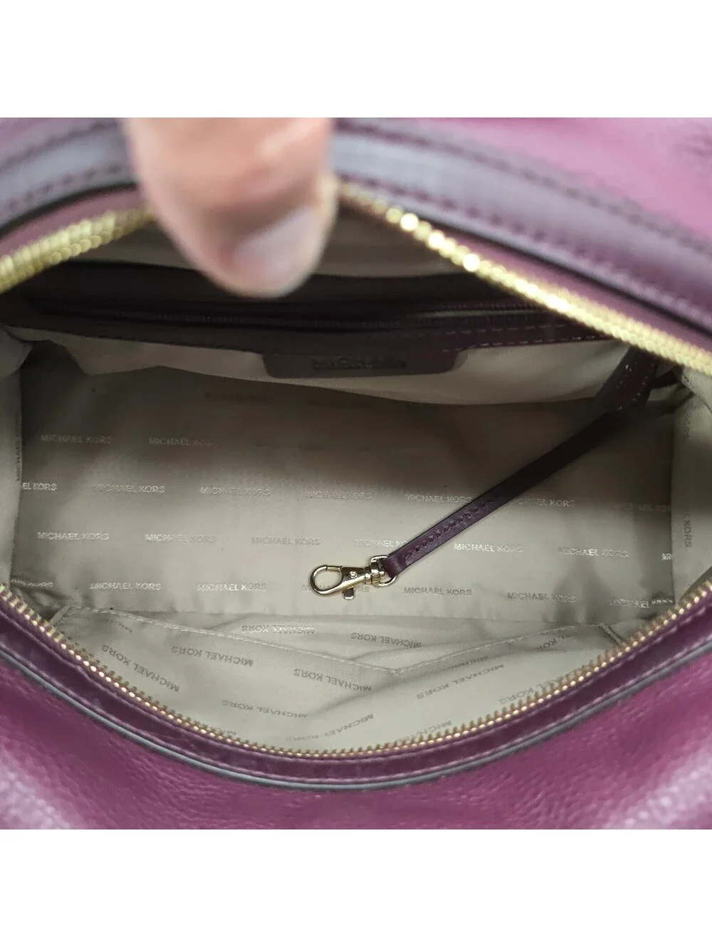 Michael Kors Geneva Satchel Plum Purple Pebbled Leather Top Handle Bag Handbag